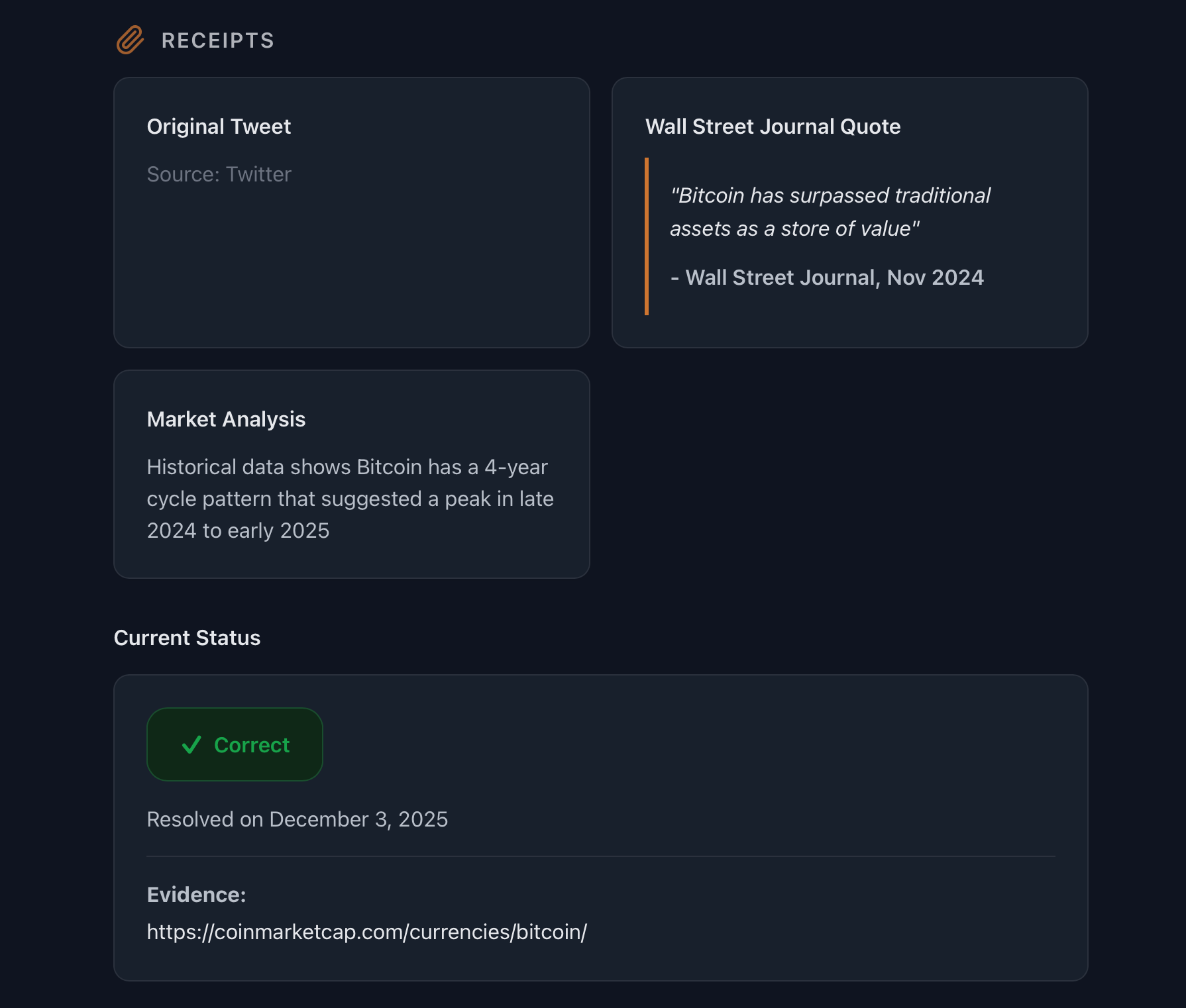 Resolved take with receipts